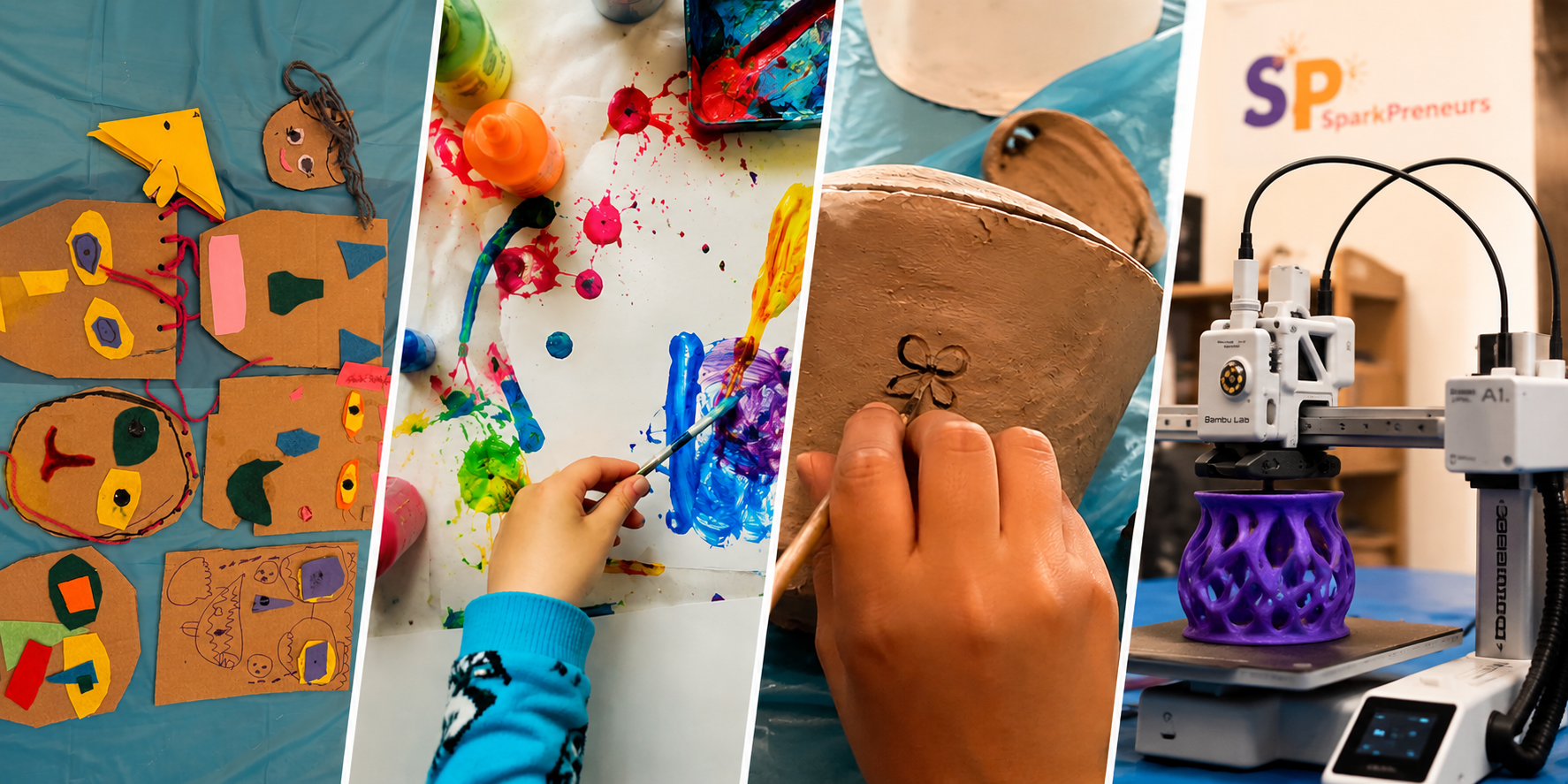 SparkPreneurs summer camp and creative program collage