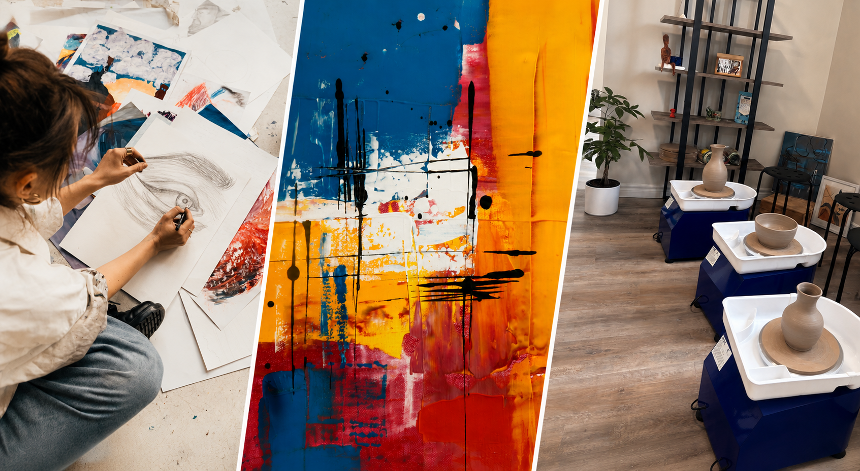 Adults creating art in the SparkPreneurs studio